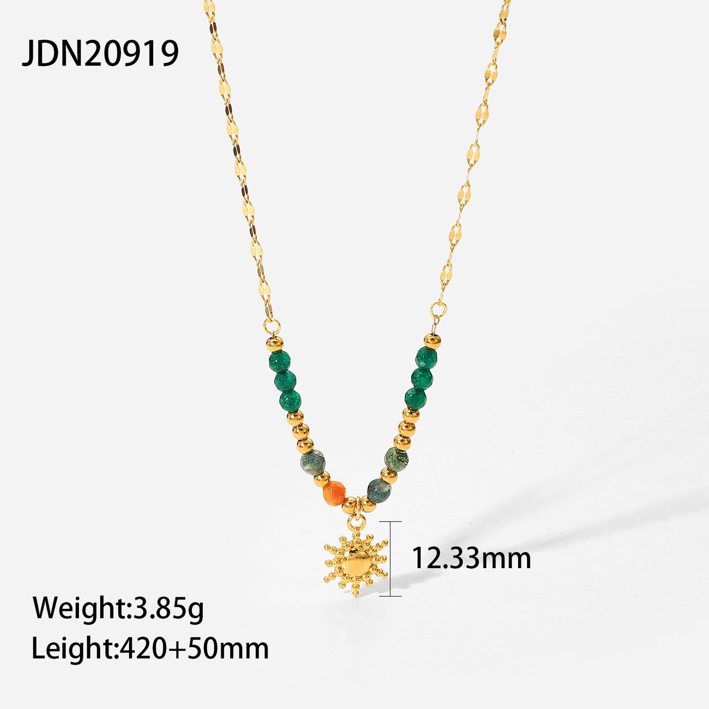 18K Gold Plated Natural Stone Bead Sun Necklace