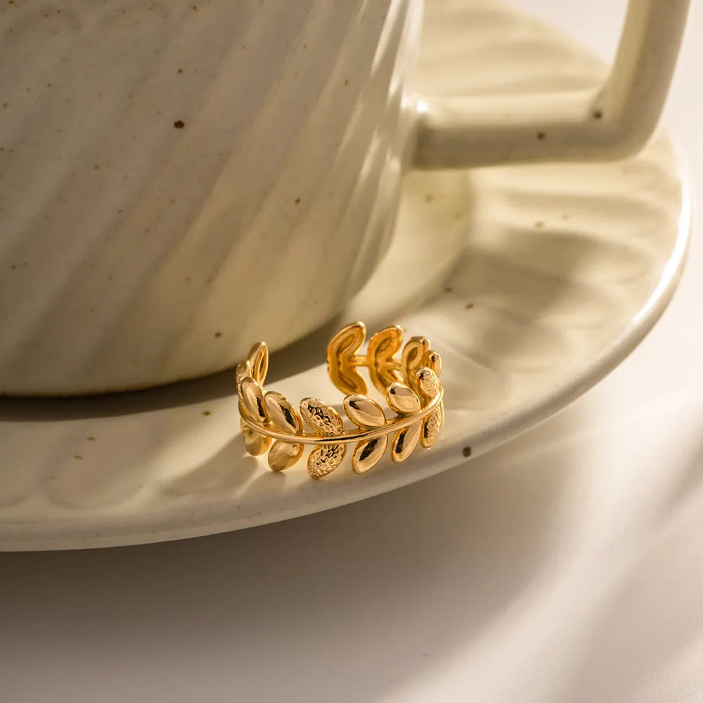 18K Gold Plated Leaf Ring (Adjustable)