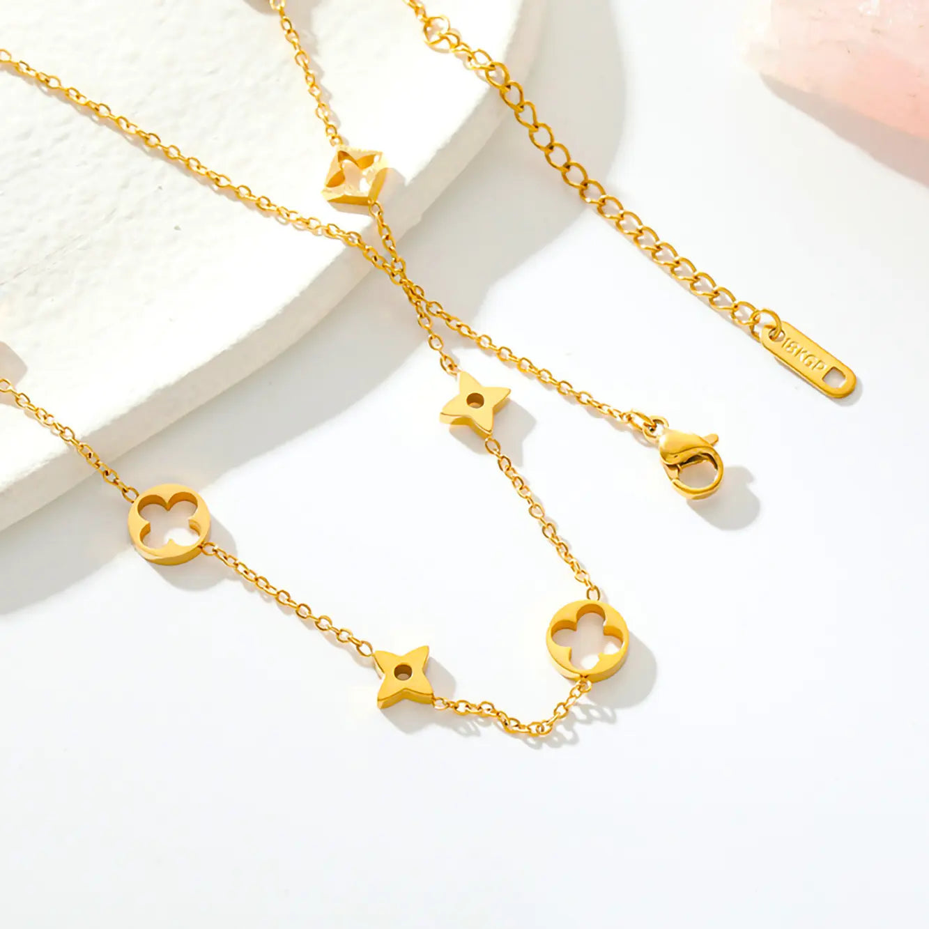 18KGP Hollow Four Leaf Link Necklace