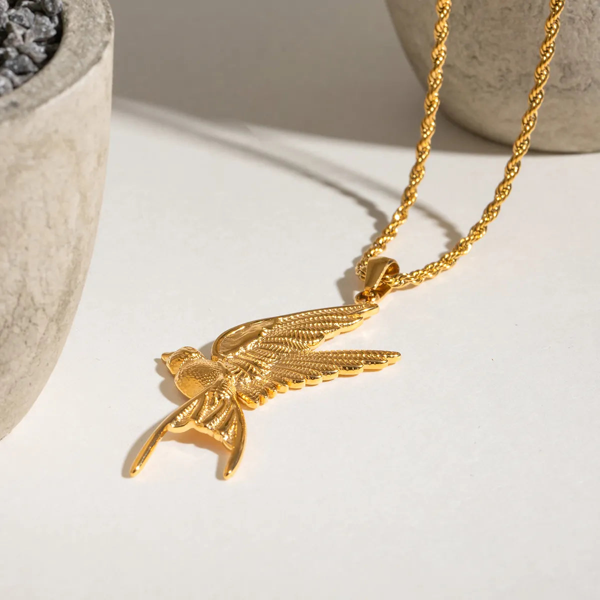 18K Gold Plated Dove-Pendant Rope Necklace