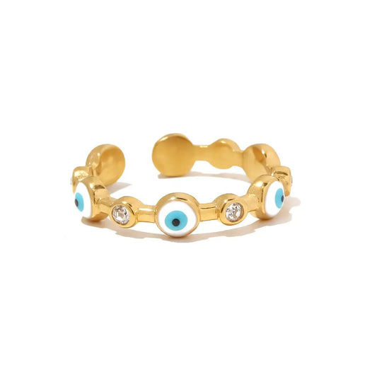 18K Gold Plated CZ Evil Eye Ring (Adjustable)