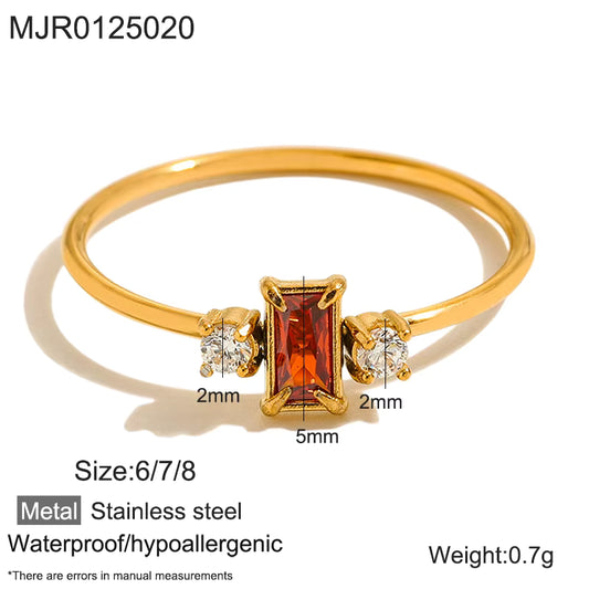 18K Gold Plated Dainty Red Three Stone Ring