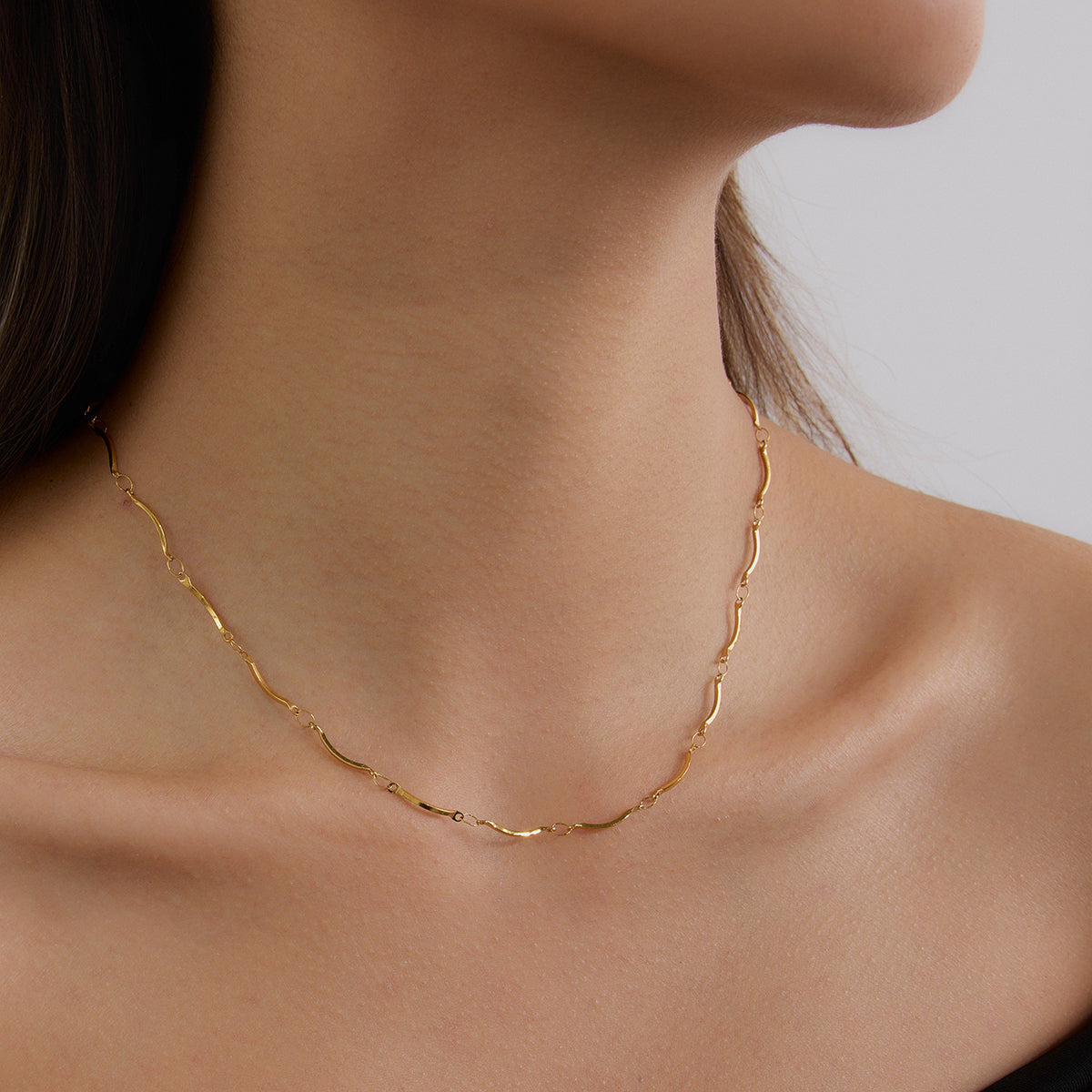 18K Gold Plated Wavy Link Necklace