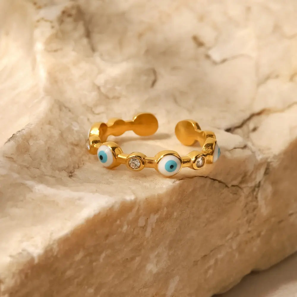 18K Gold Plated CZ Evil Eye Ring (Adjustable)