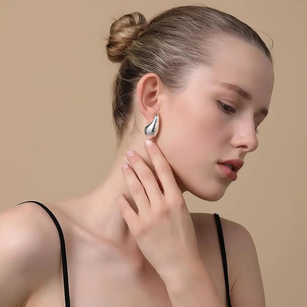 18K Gold Plated Hollow Water Drop Stud