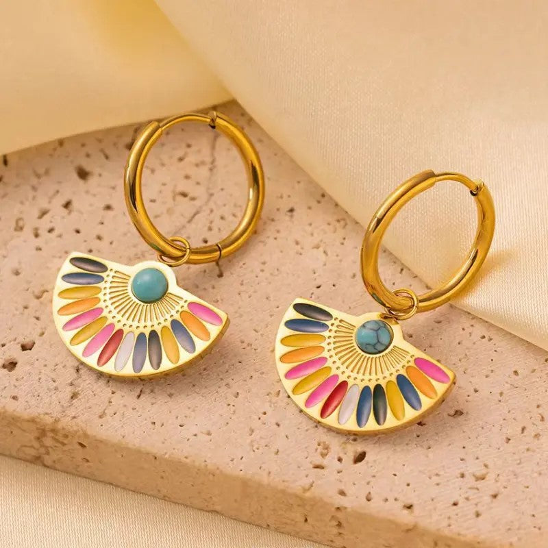 18K Gold Plated Fan Pendant Earring
