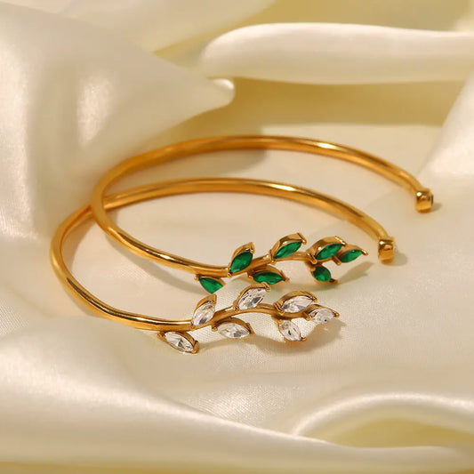 18K Gold Plated Open Bangle ZC Leaf Bracelet