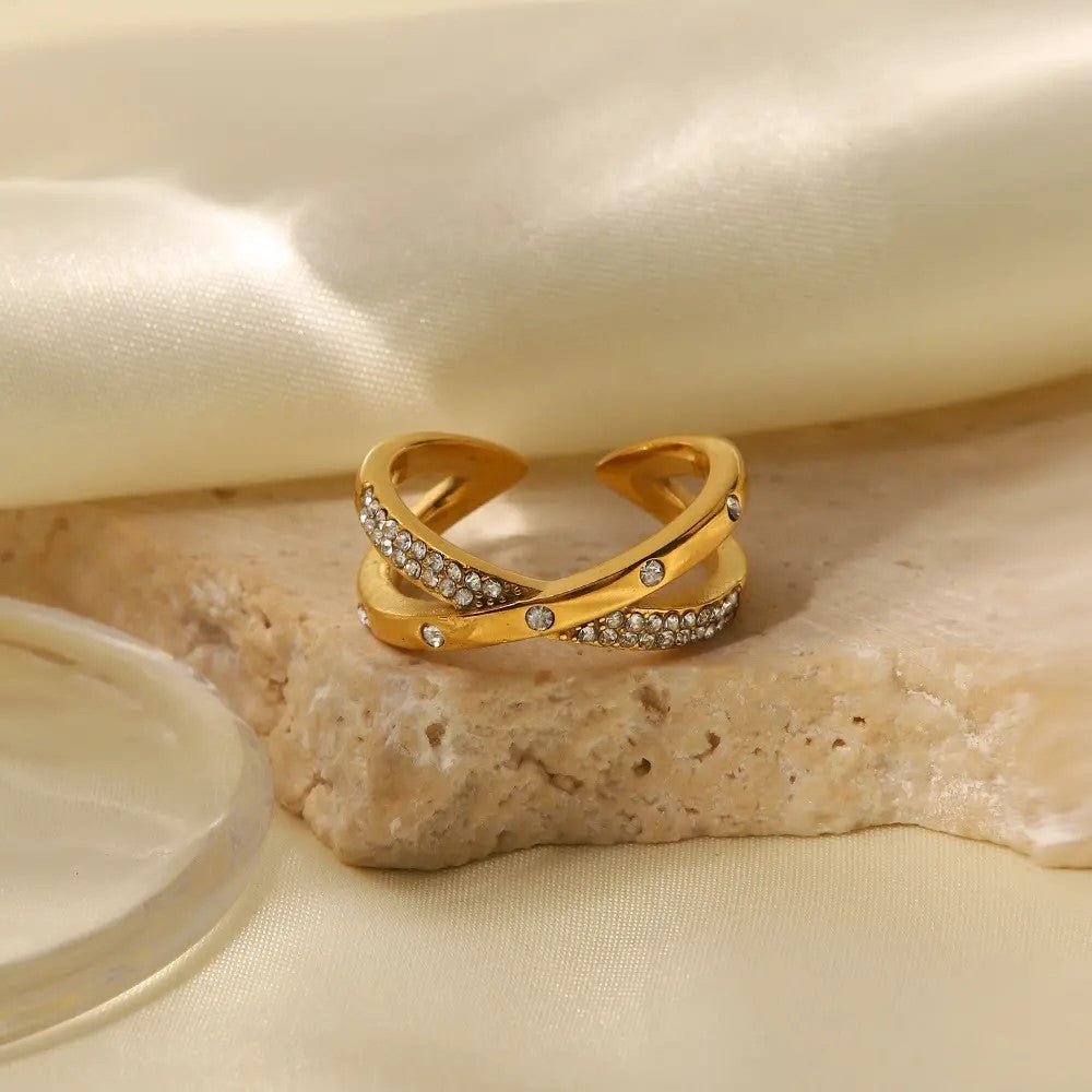18K Gold Plated CZ Cross Ring (Adjustable)