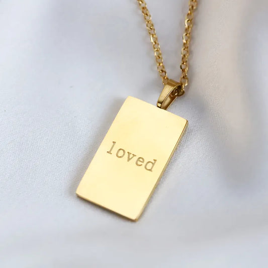 18k PVD Gold Plated LOVED Engraved Pendant necklace
