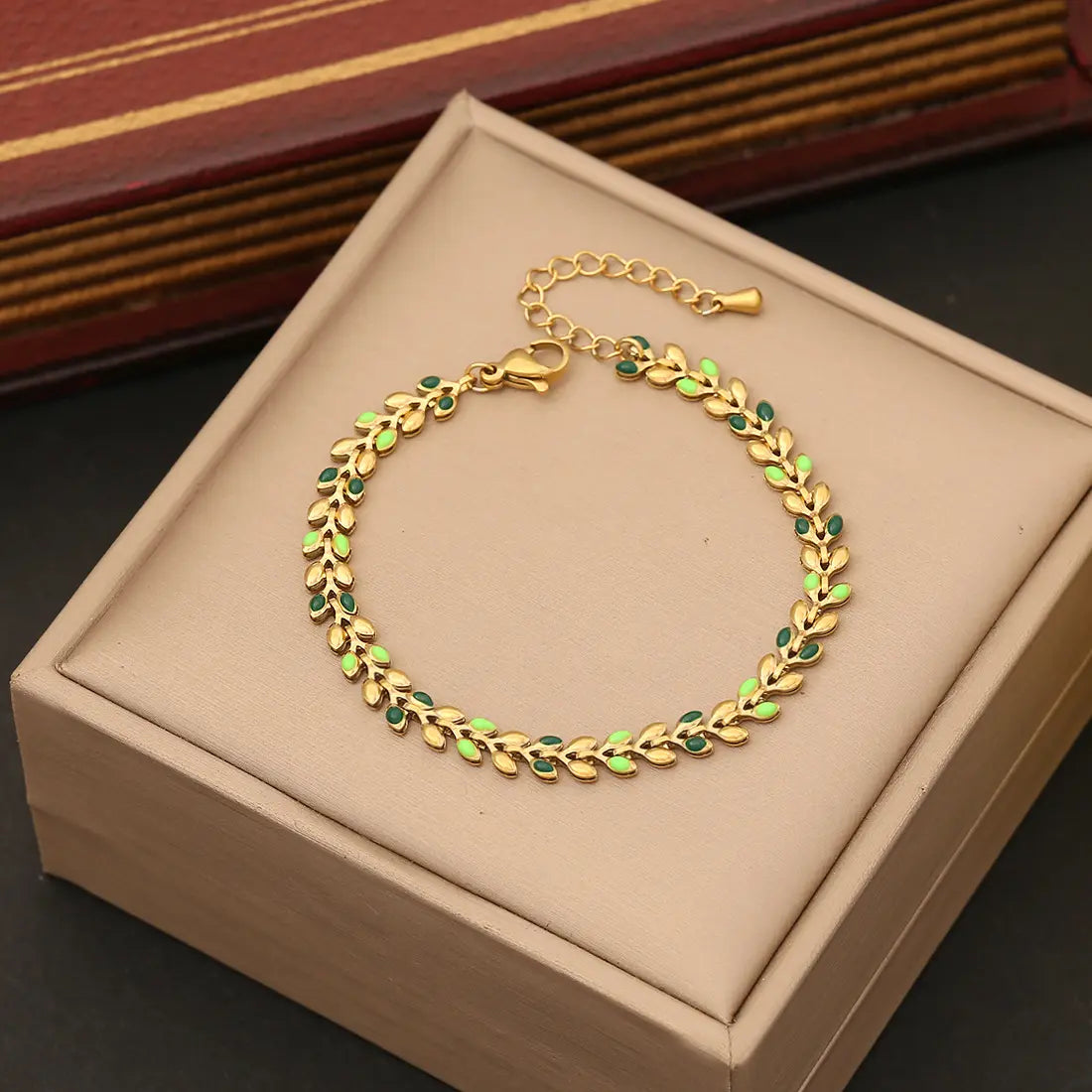 18K Gold Plated Oil-Drip Olive Leaf Bracelet