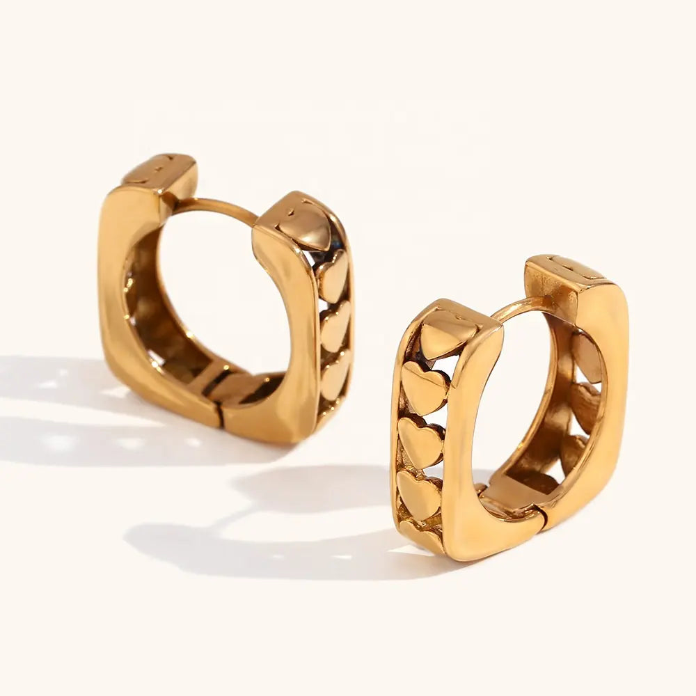 18K Gold Plate Square Heart Hoop Earrings