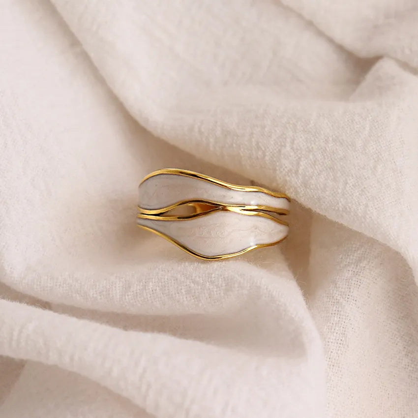 18k Gold Plated Glazed Enamel Wave Eternity Ring