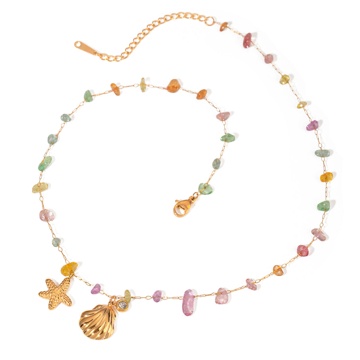 18K Gold Plated Colour Crystal Shell-Starfish Neckace