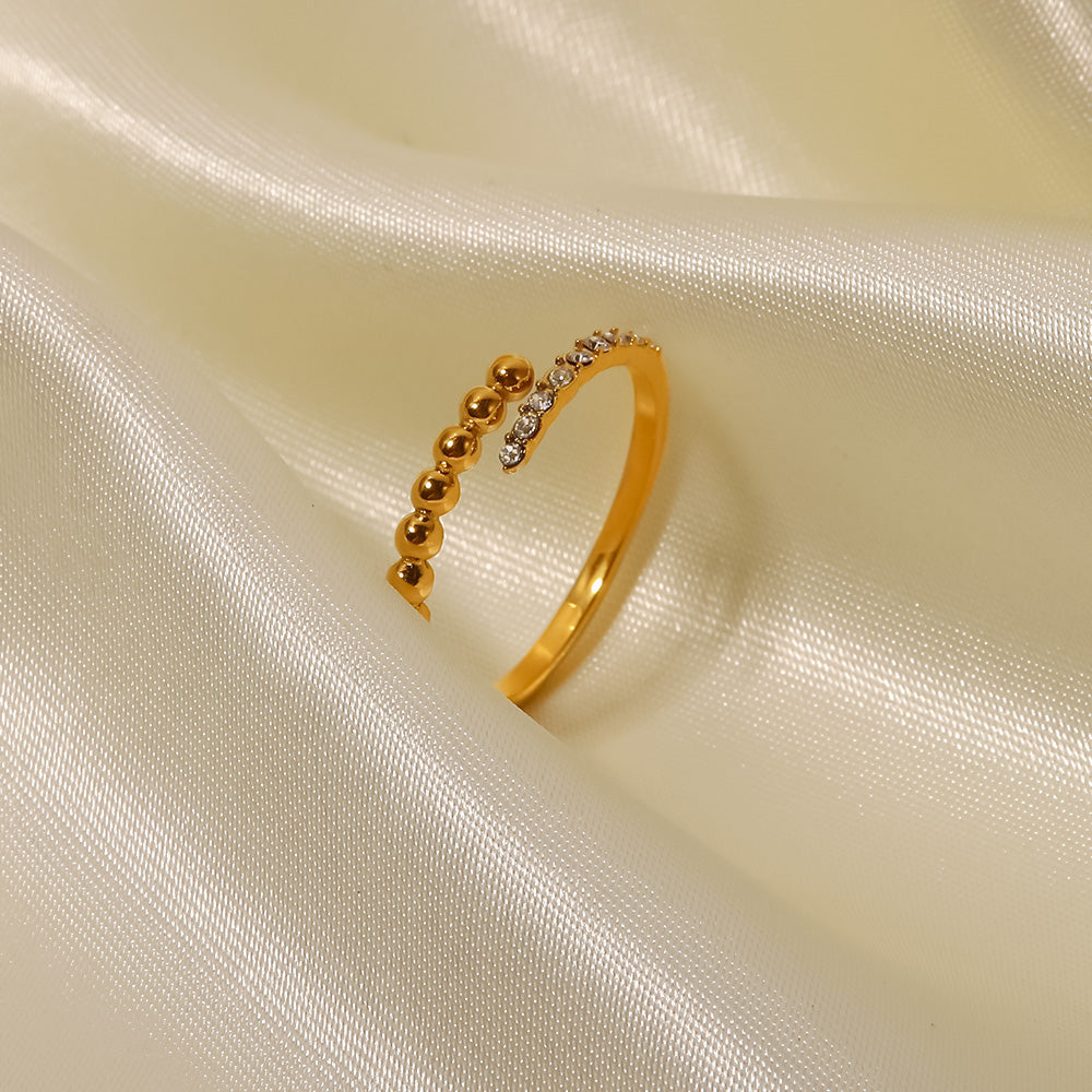 18K Gold Plated Bead CZ Ring (adjustable)