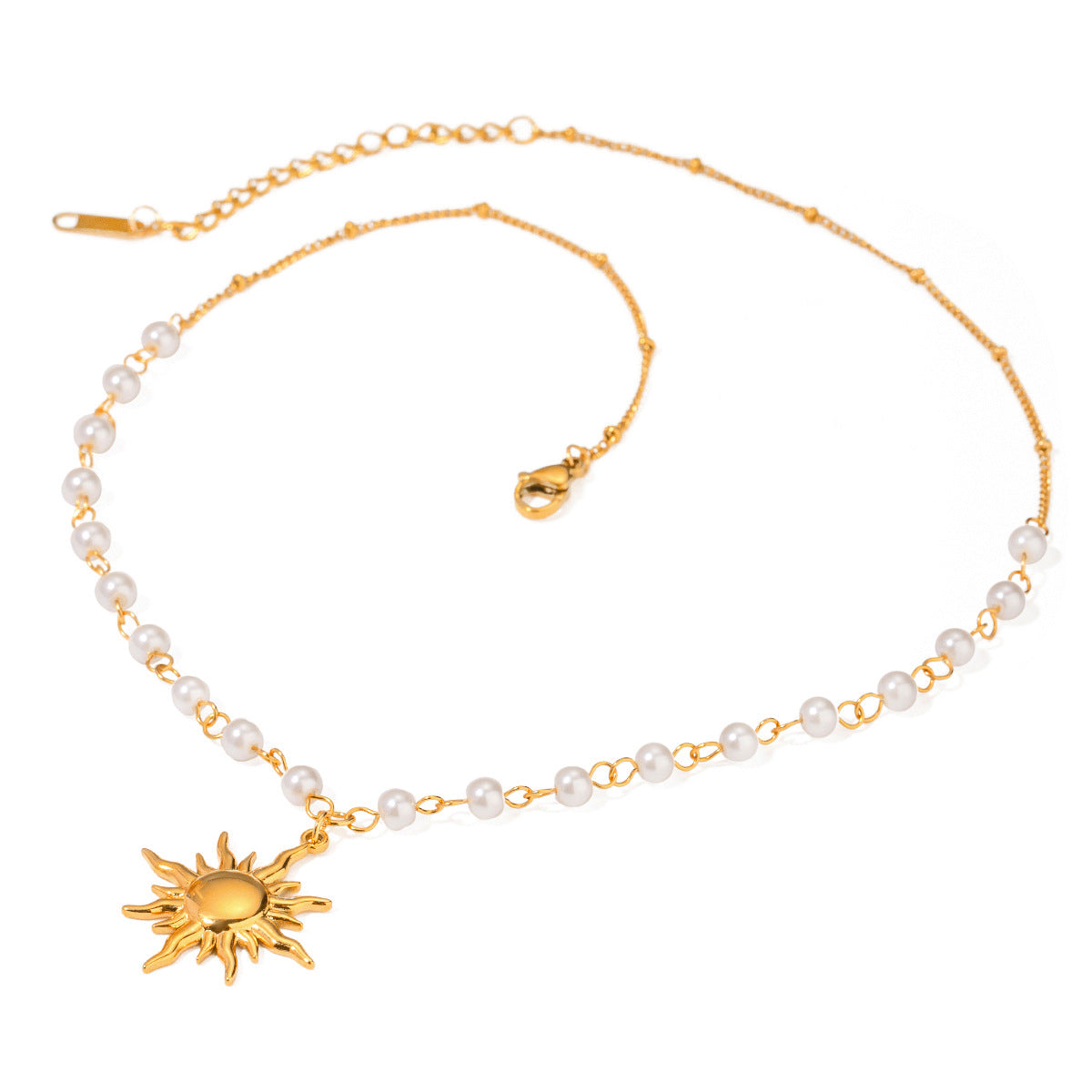 18K Gold Plated Pearl Sun Pendant Necklace