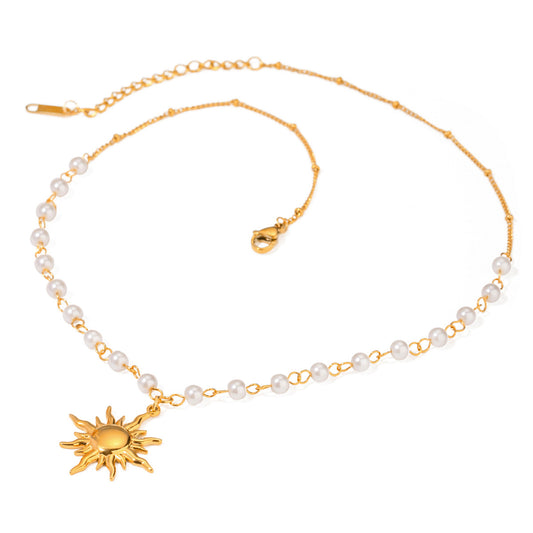 18K Gold Plated Pearl Sun Pendant Necklace