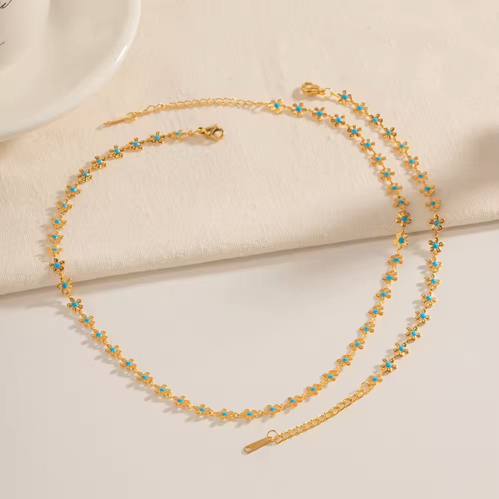 18K Gold Plated Retro Flower Link Necklace