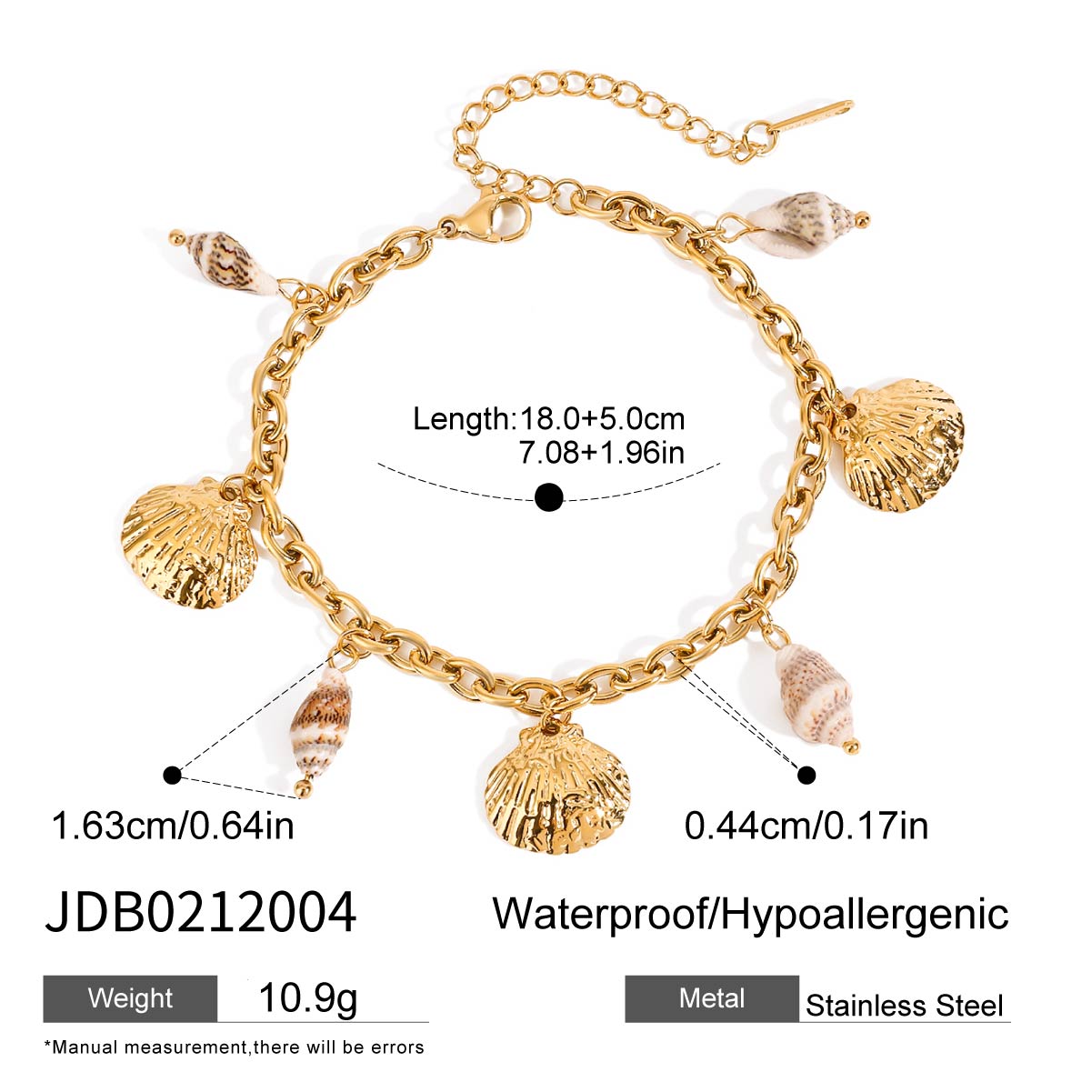 18K Gold Plated Conch Shell Pendant Bracelet
