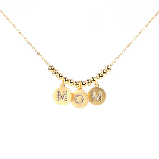 18K Gold Plated Round Pendant MOM Necklace