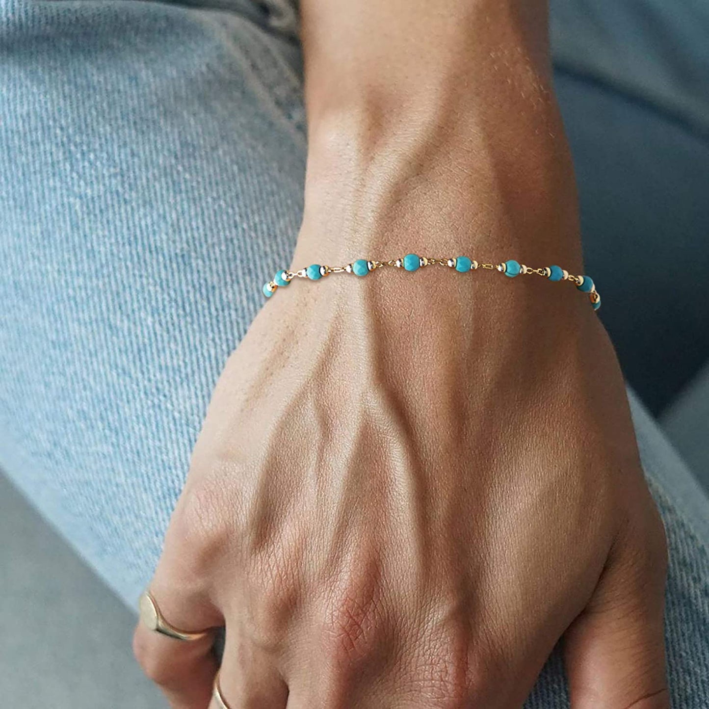 18K Gold Plated Turquoise Bead Bracelet