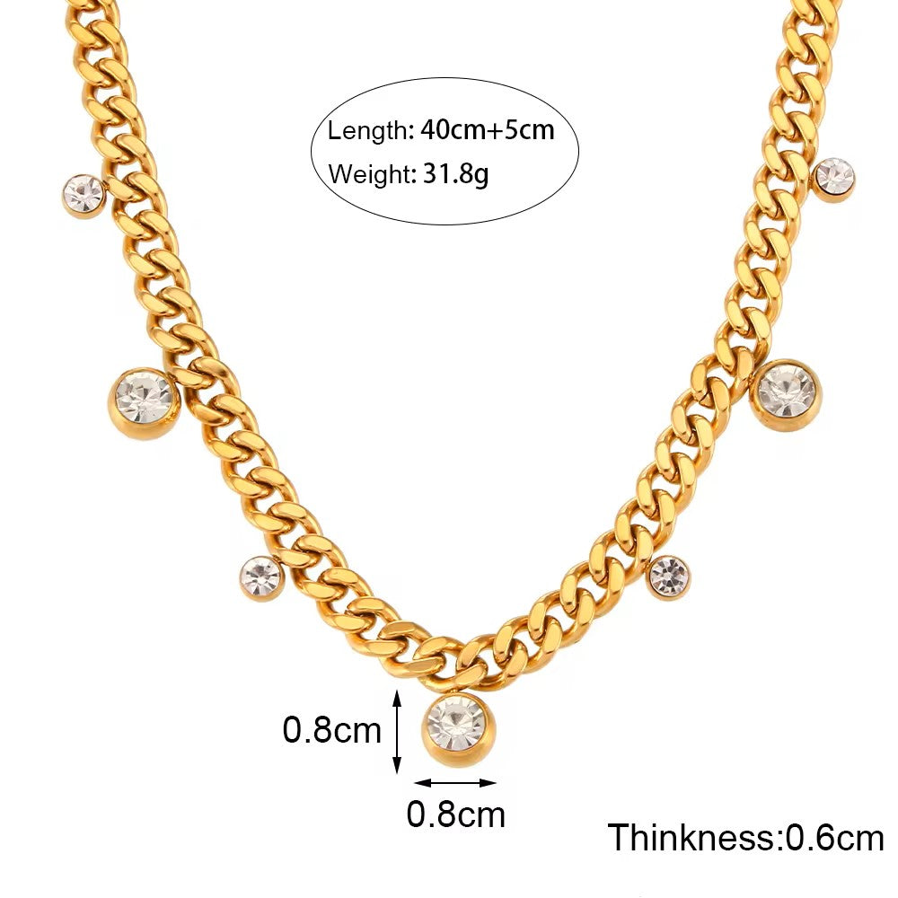 18K Gold Plated ZC Charm Cuban Choker Necklace
