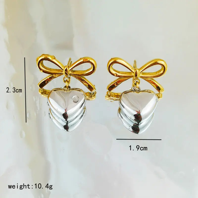 18K God Plated Heart-Bow Drop Earring