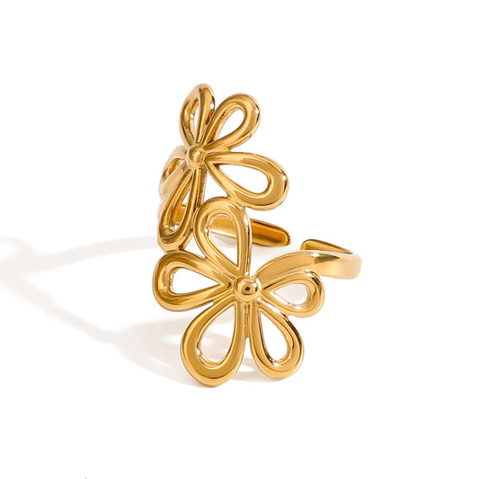 18K Gold Plated Five Petal Flower Ring (Adjustable)