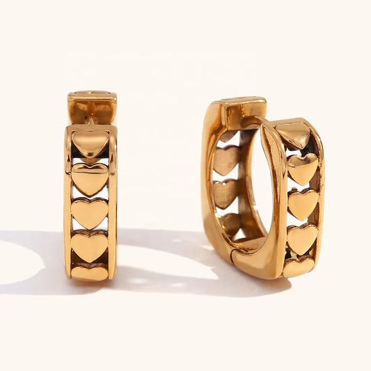18K Gold Plate Square Heart Hoop Earrings