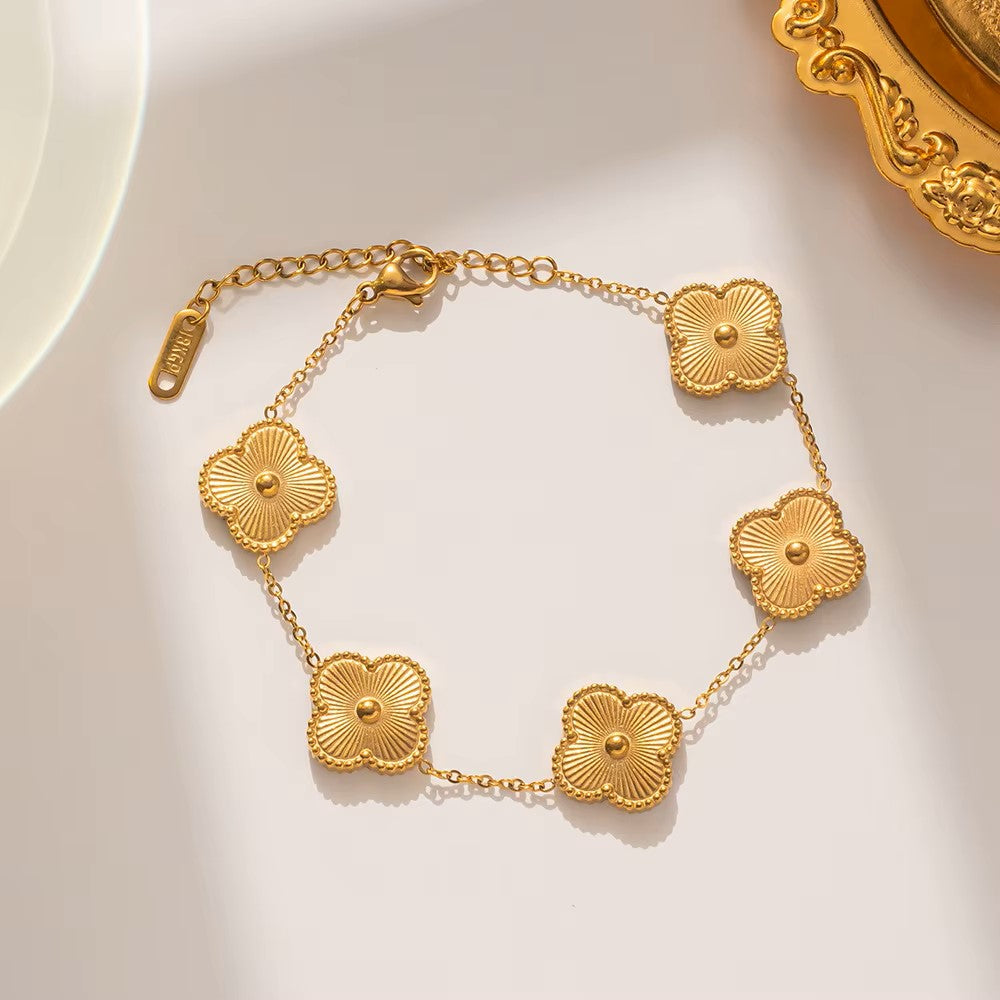 18K Gold Plated Sunburst Clover Bracelet