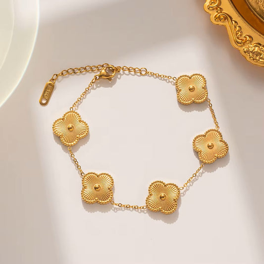 18K Gold Plated Sunburst Clover Bracelet
