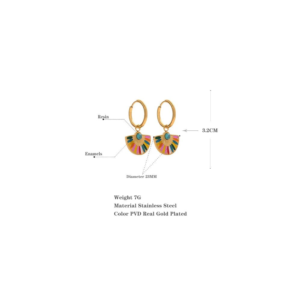 18K Gold Plated Fan Pendant Earring