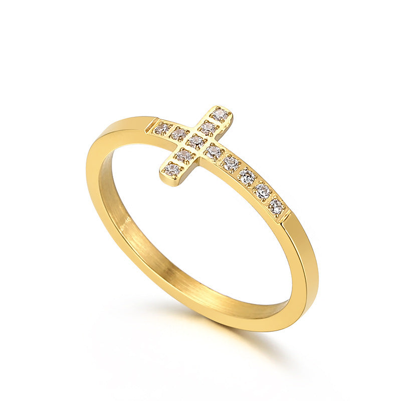 18K Gold Plated Zirconia Cross Ring