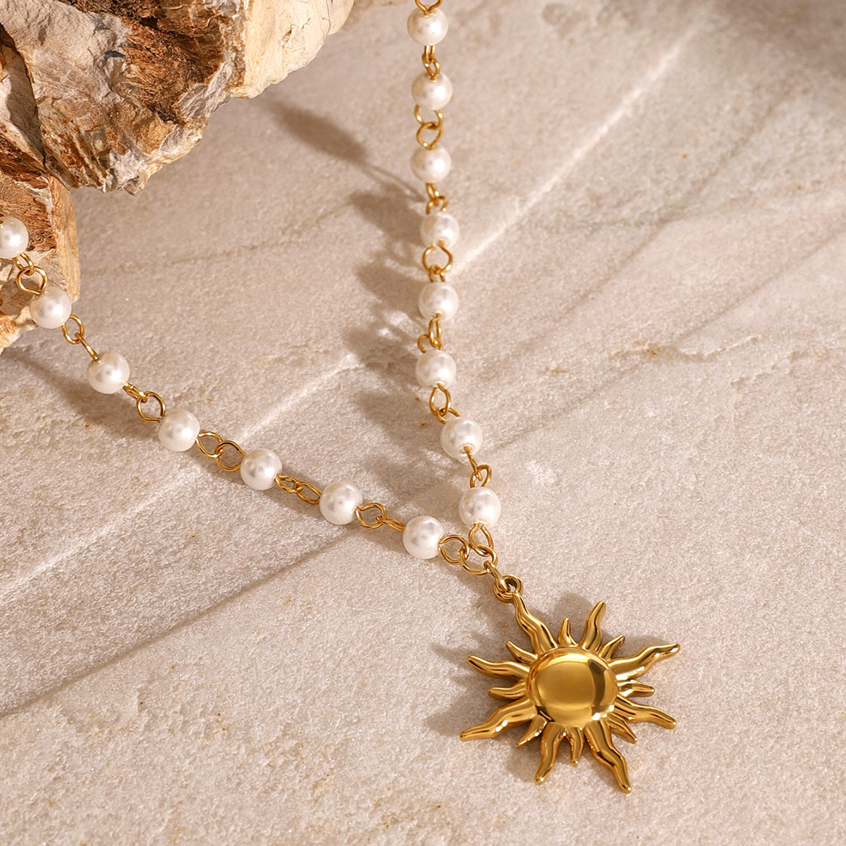 18K Gold Plated Pearl Sun Pendant Necklace
