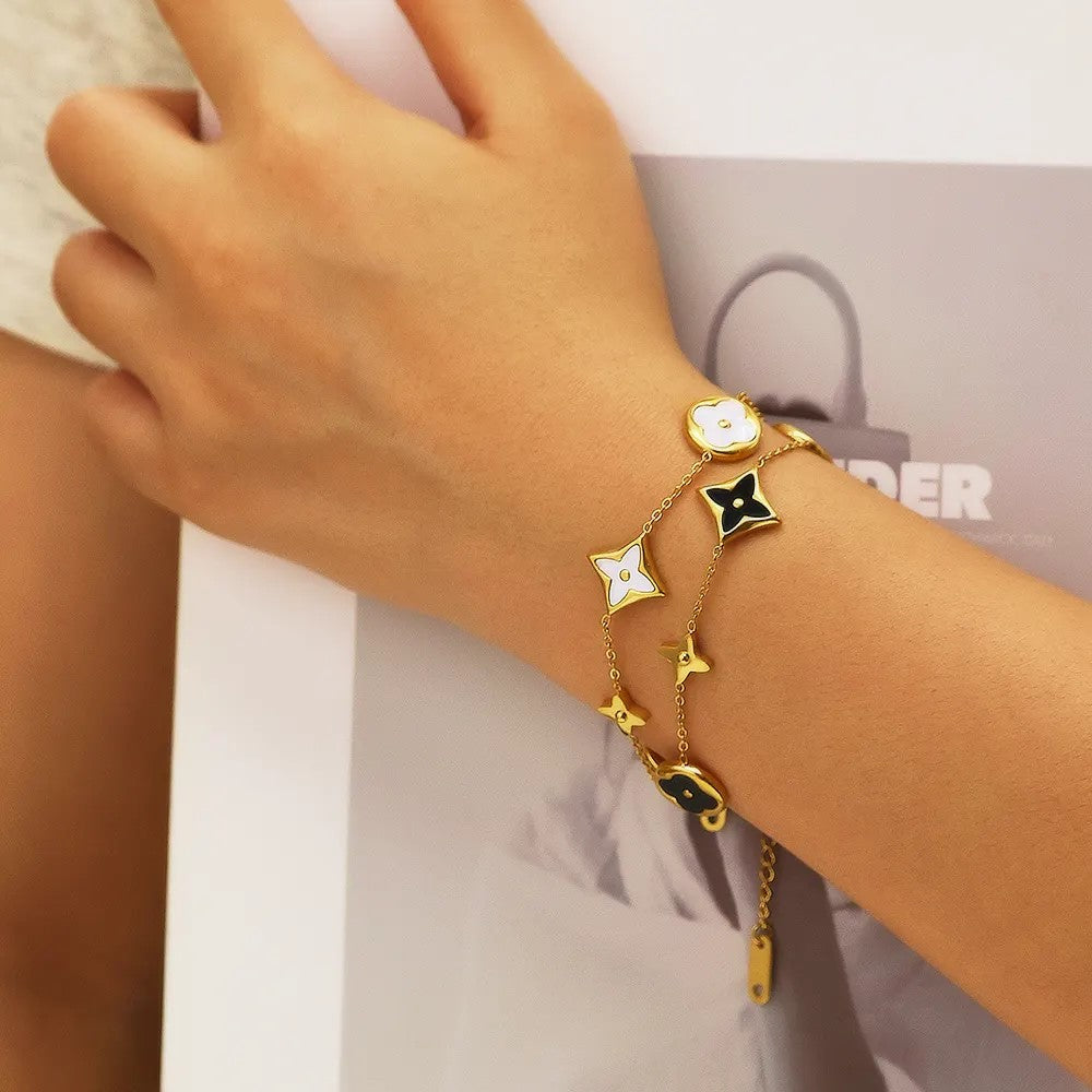 18K Gold Plated Oil Drop Clover Pendant Bracelet