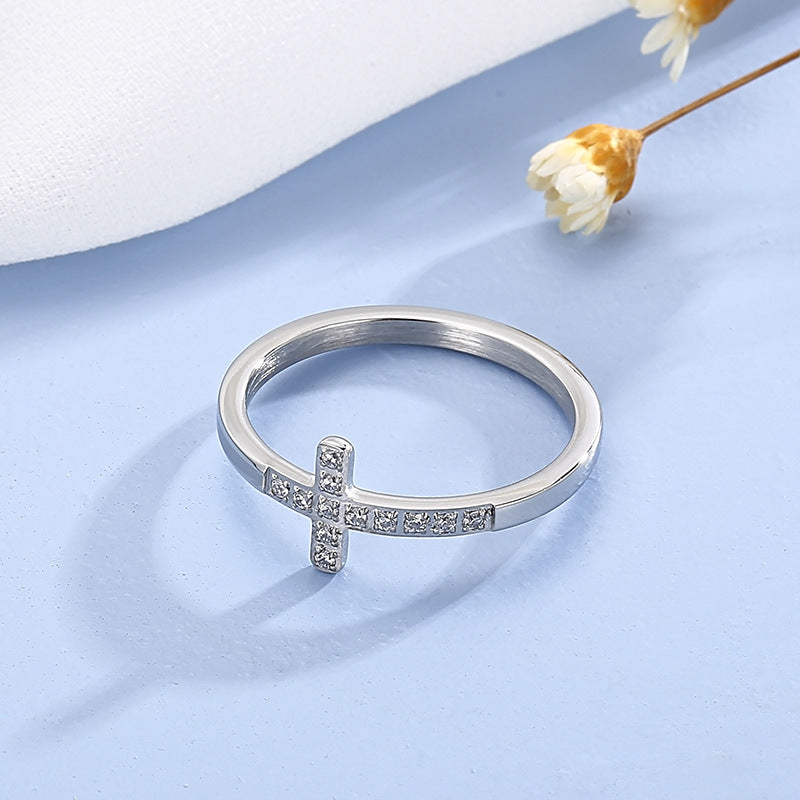 18K Gold Plated Zirconia Cross Ring