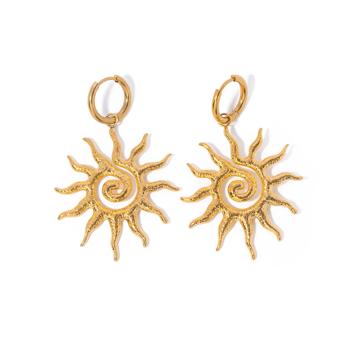 18K Hold Plated Spiral Sun Pendant Earring