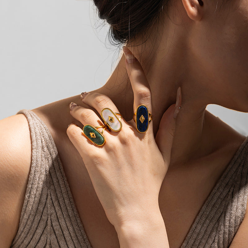 18K Gold Plated Natural Stone Retro Ring (Adjustable)