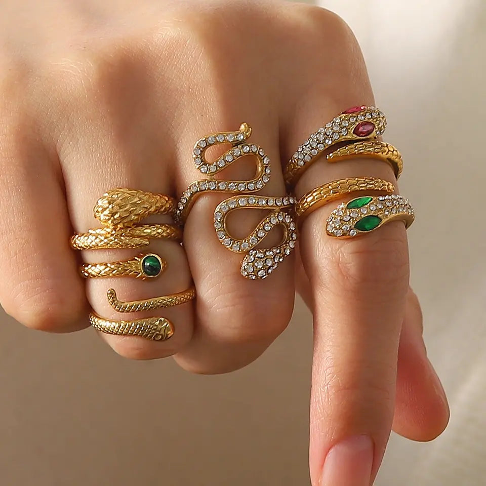 18K Gold Plated CZ Snake Ring (adjustable)