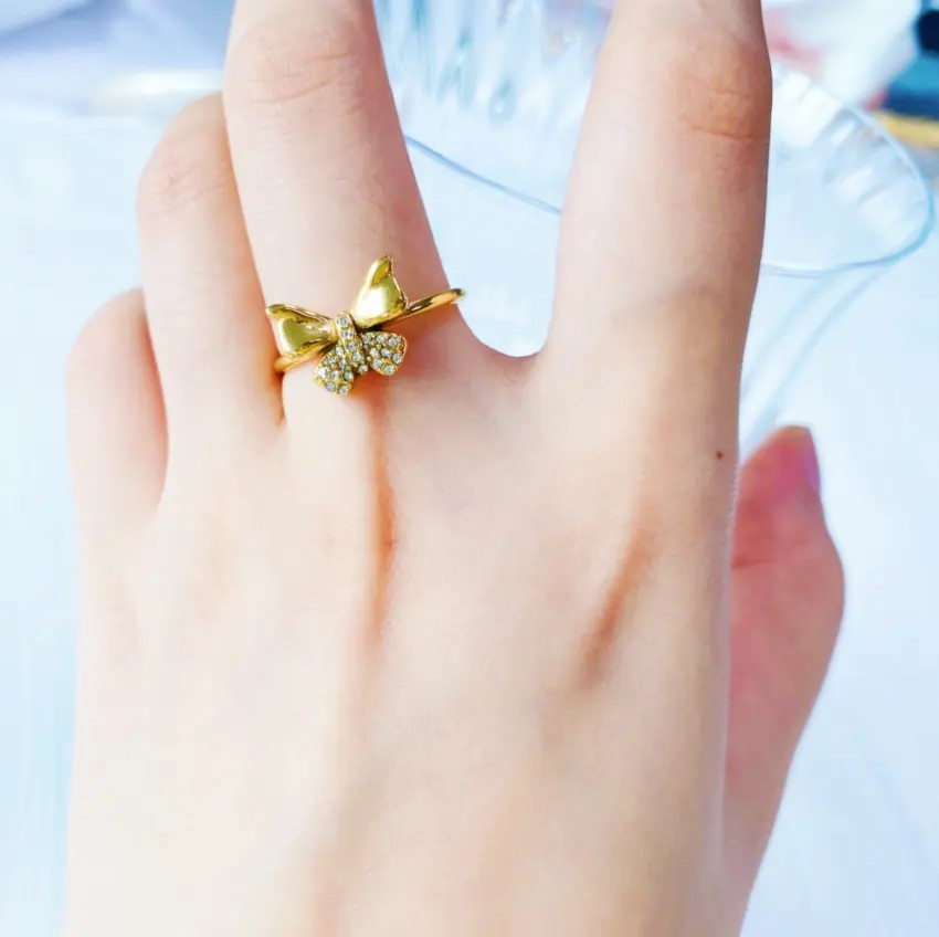 18K Gold Plated CZ Butterfly Ring