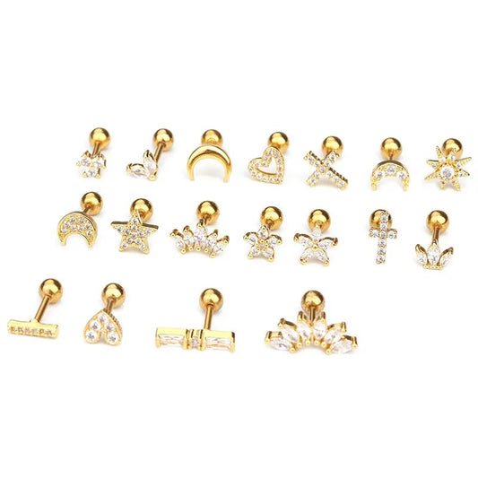 18K Gold Plated Cartilage Piercing Earrings (Singles)