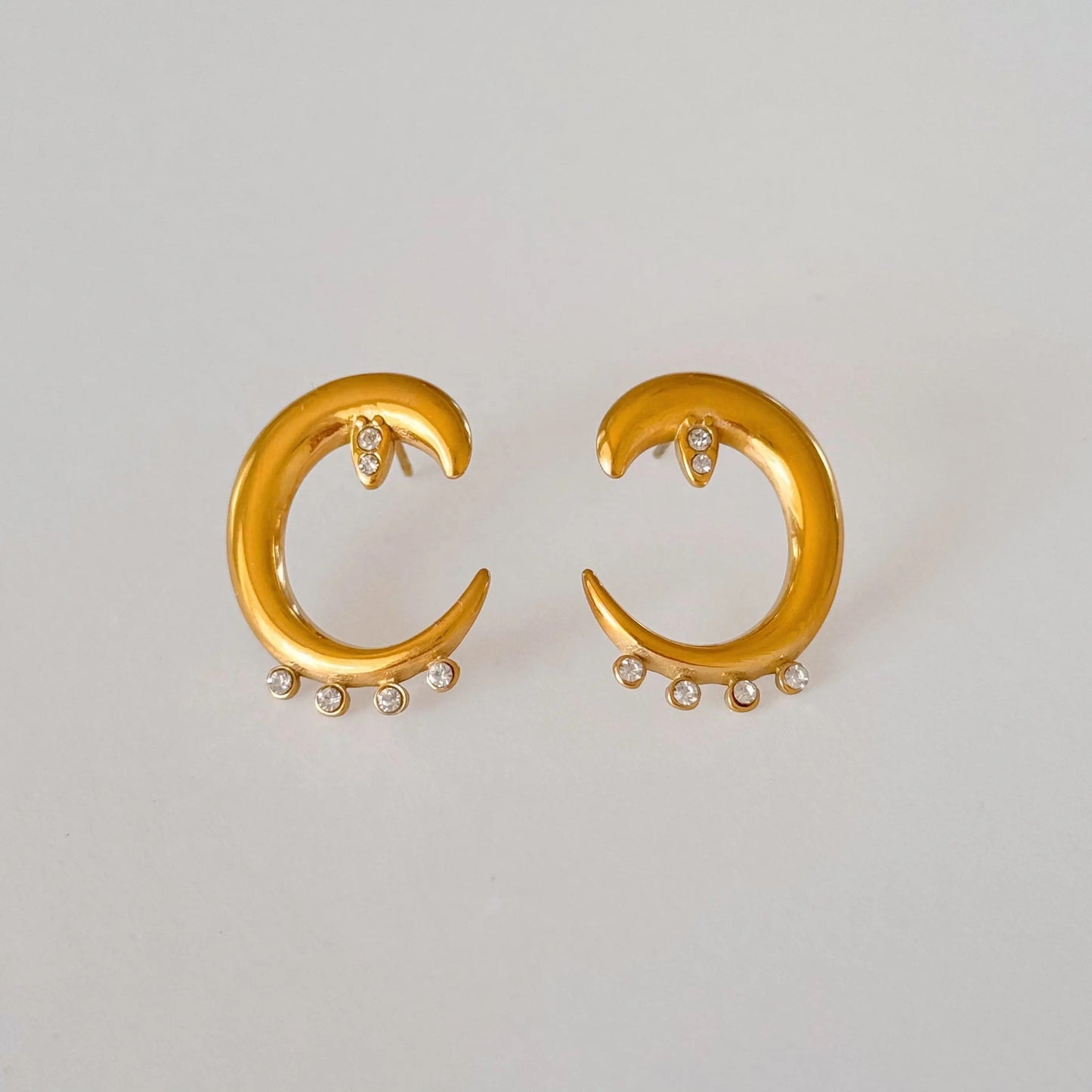 18K Gold PLated CZ Moon Stud