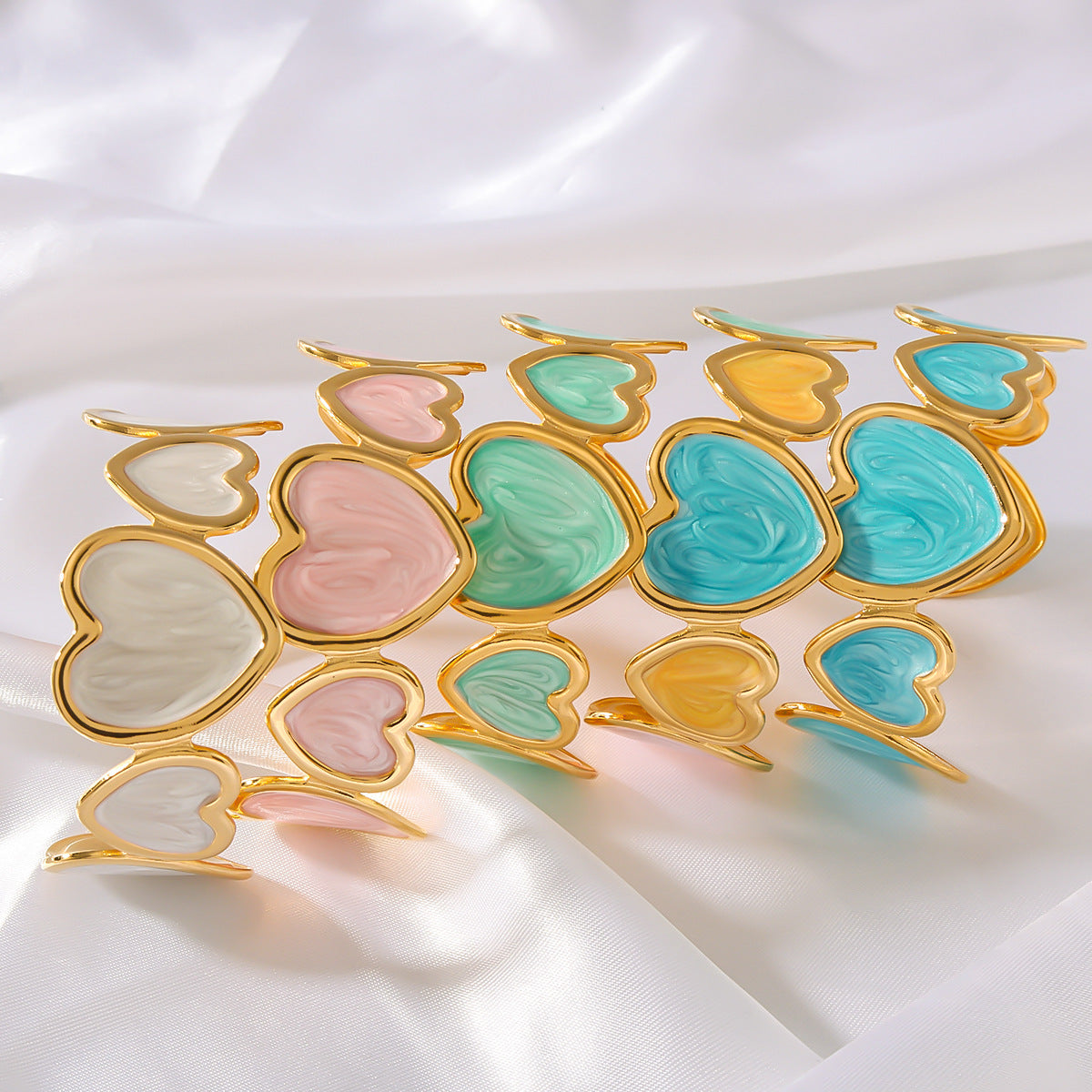 18K Gold Plated Enamel Heart Cuff Bangle