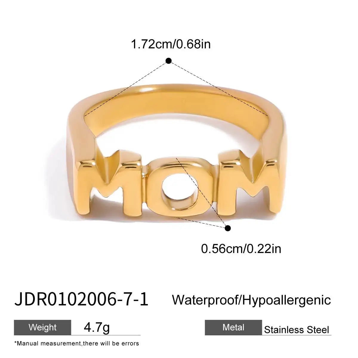 18K Gold Plated MOM Engraved Ring