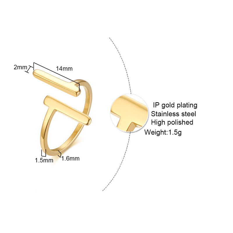 18K Gold Plated Geometric T Shape Ring
