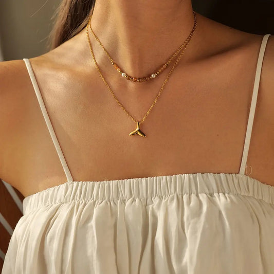 18K Gold Plated Double-Layer Fishtail Necklace