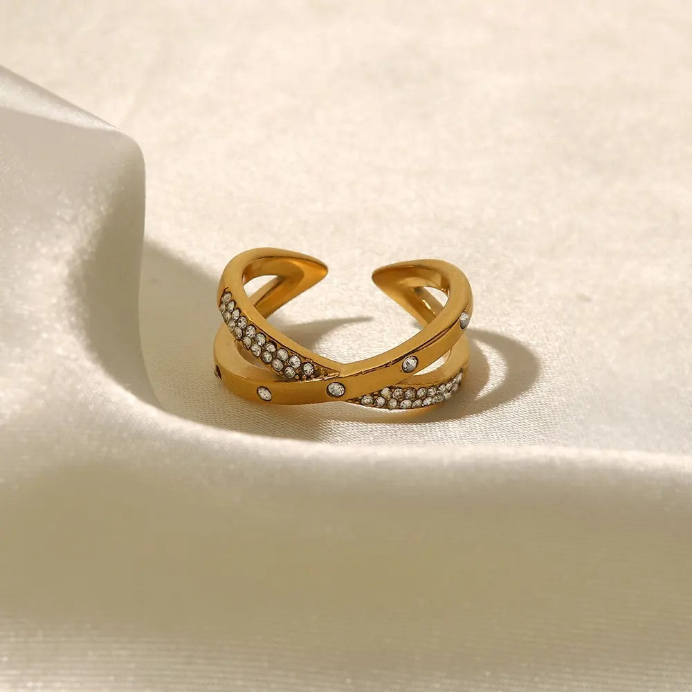 18K Gold Plated CZ Cross Ring (Adjustable)