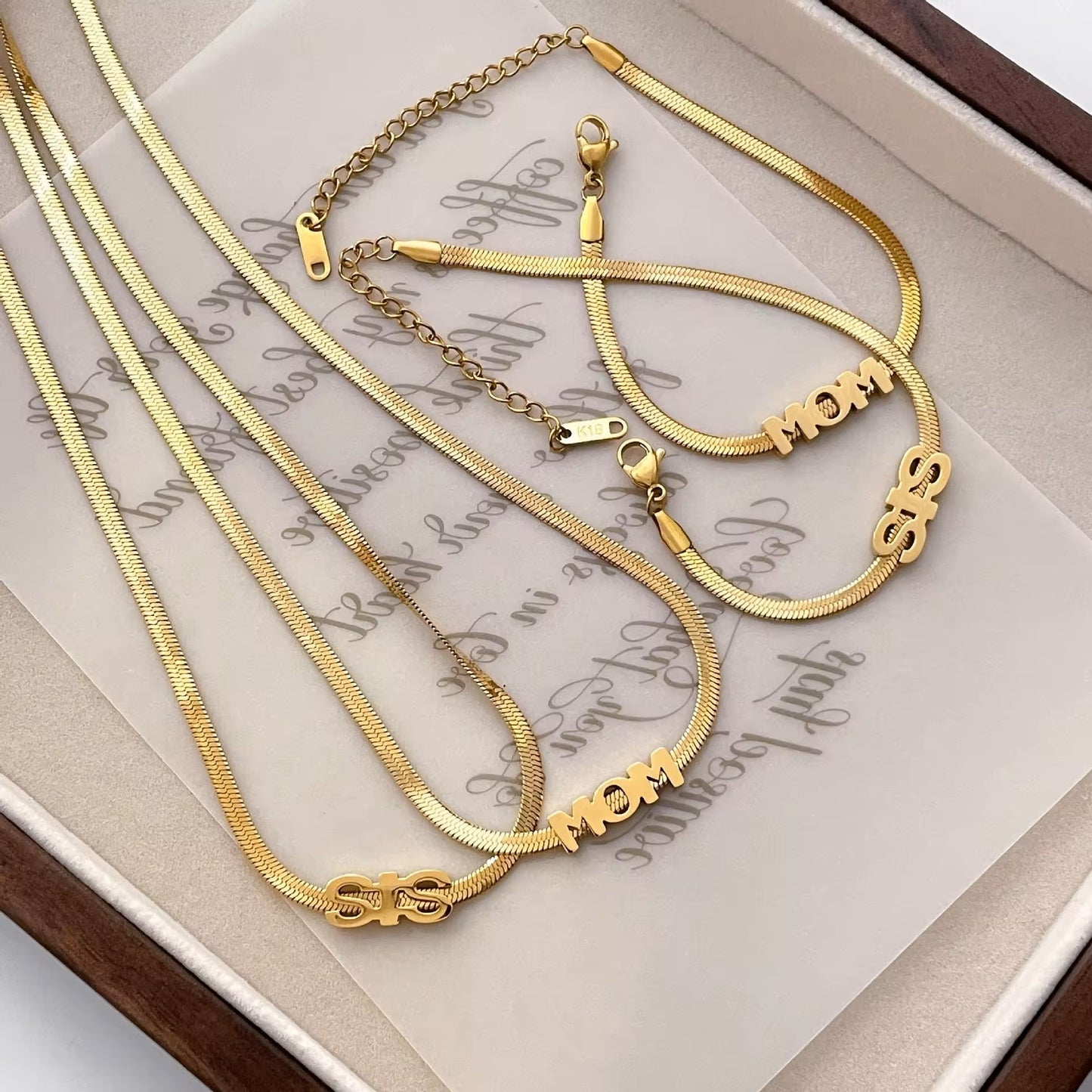 18K Gold Plated MOM Snake Bone Necklace