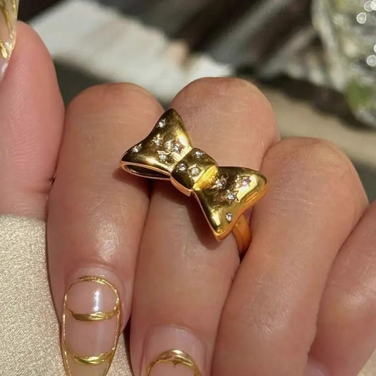 18K Gold Plated CZ Bowknot Ring