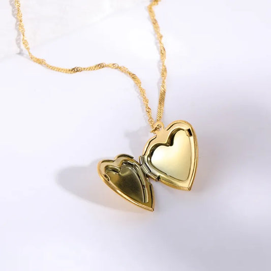 18K Gold Plated Engraved Heart Locket Necklace
