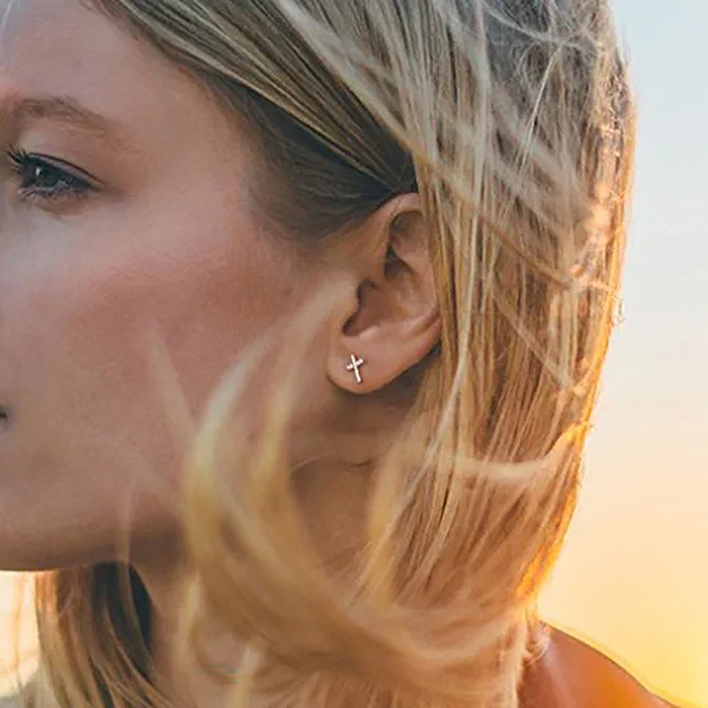 18K Gold-Plated Cross Stud Earrings
